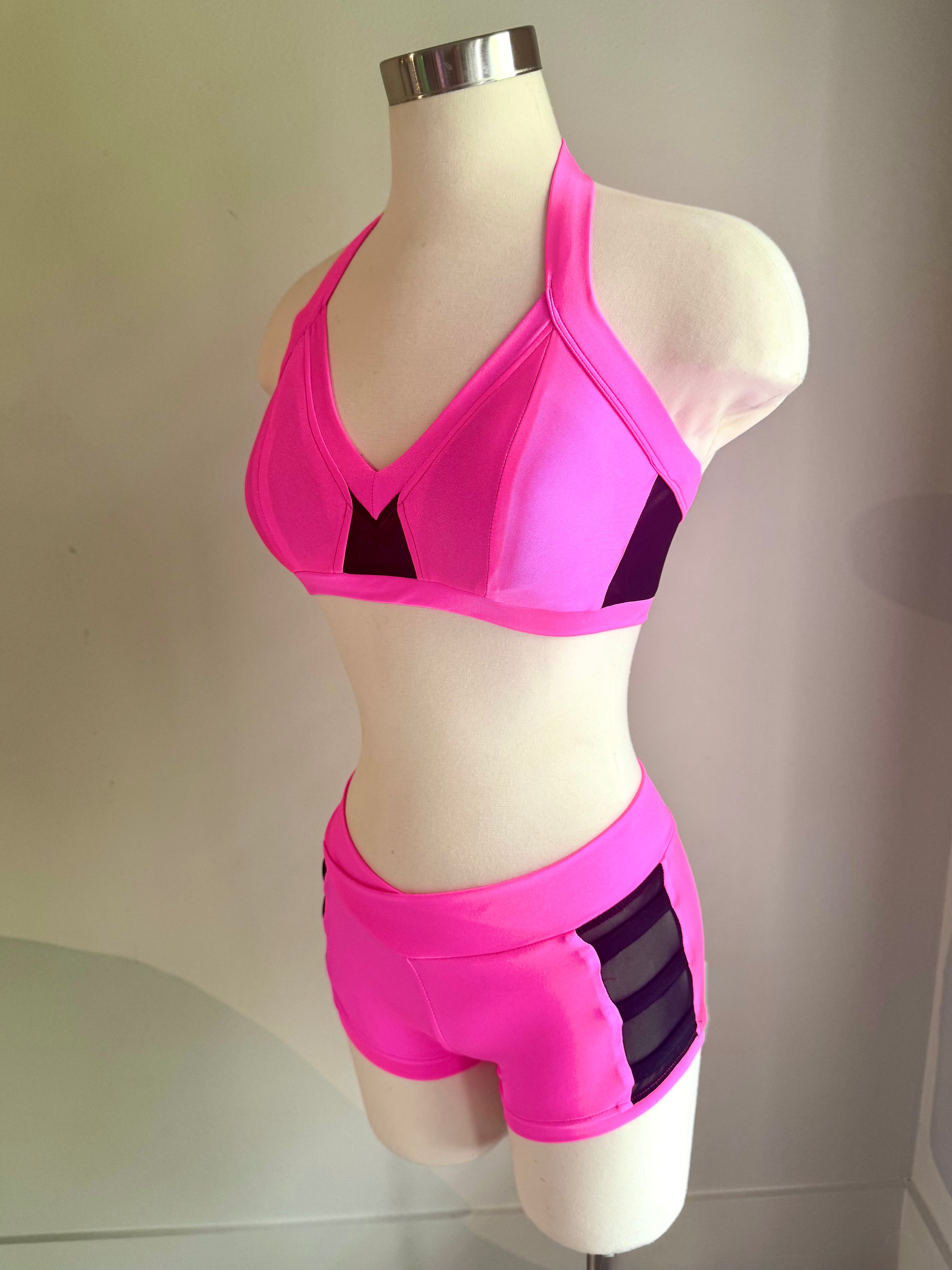 Bright Pink & Black Sweetheart Mesh Detail Set - Small