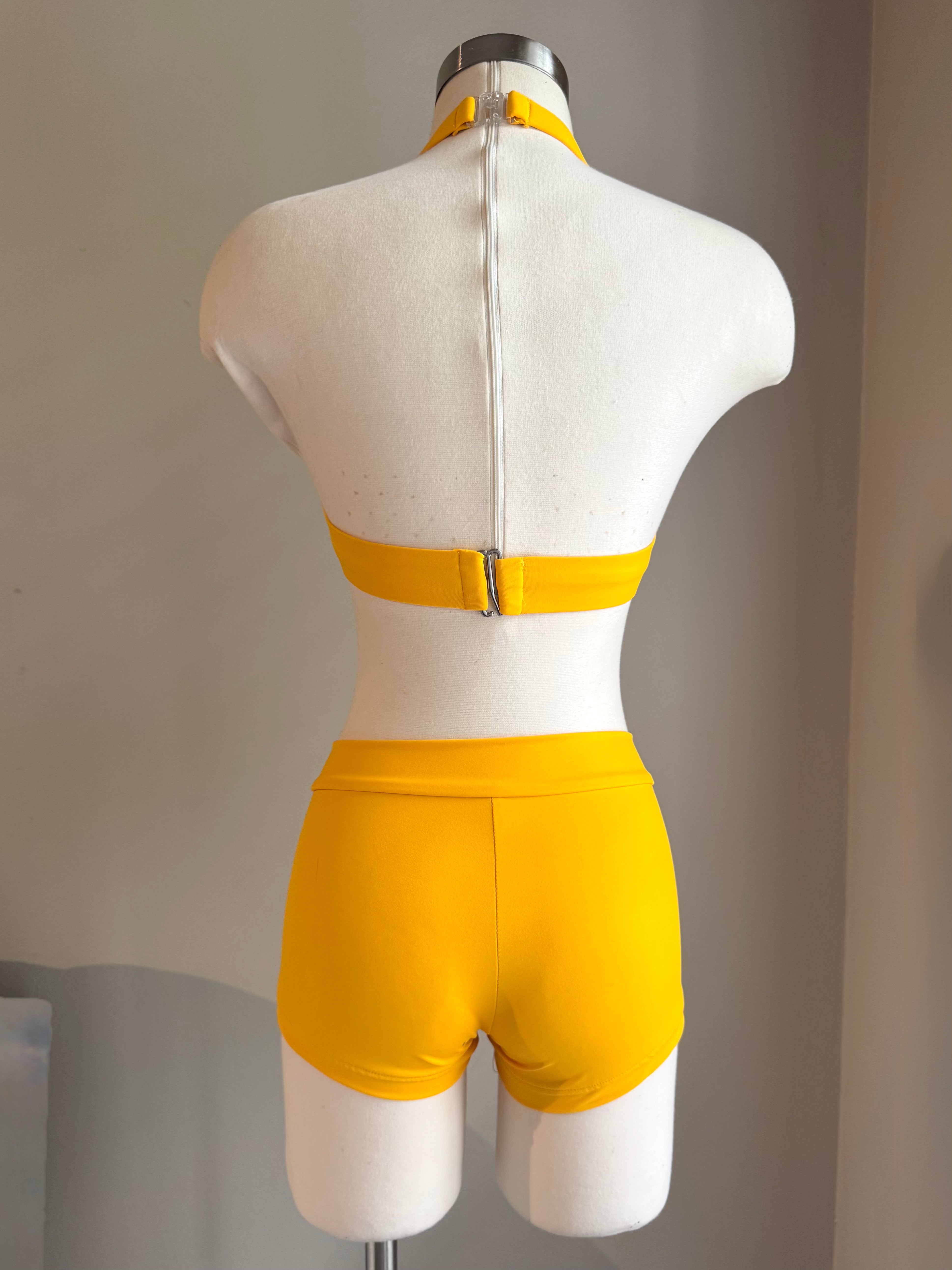 Matte Warm Yellow Triangle Top & V-Short Set - Small