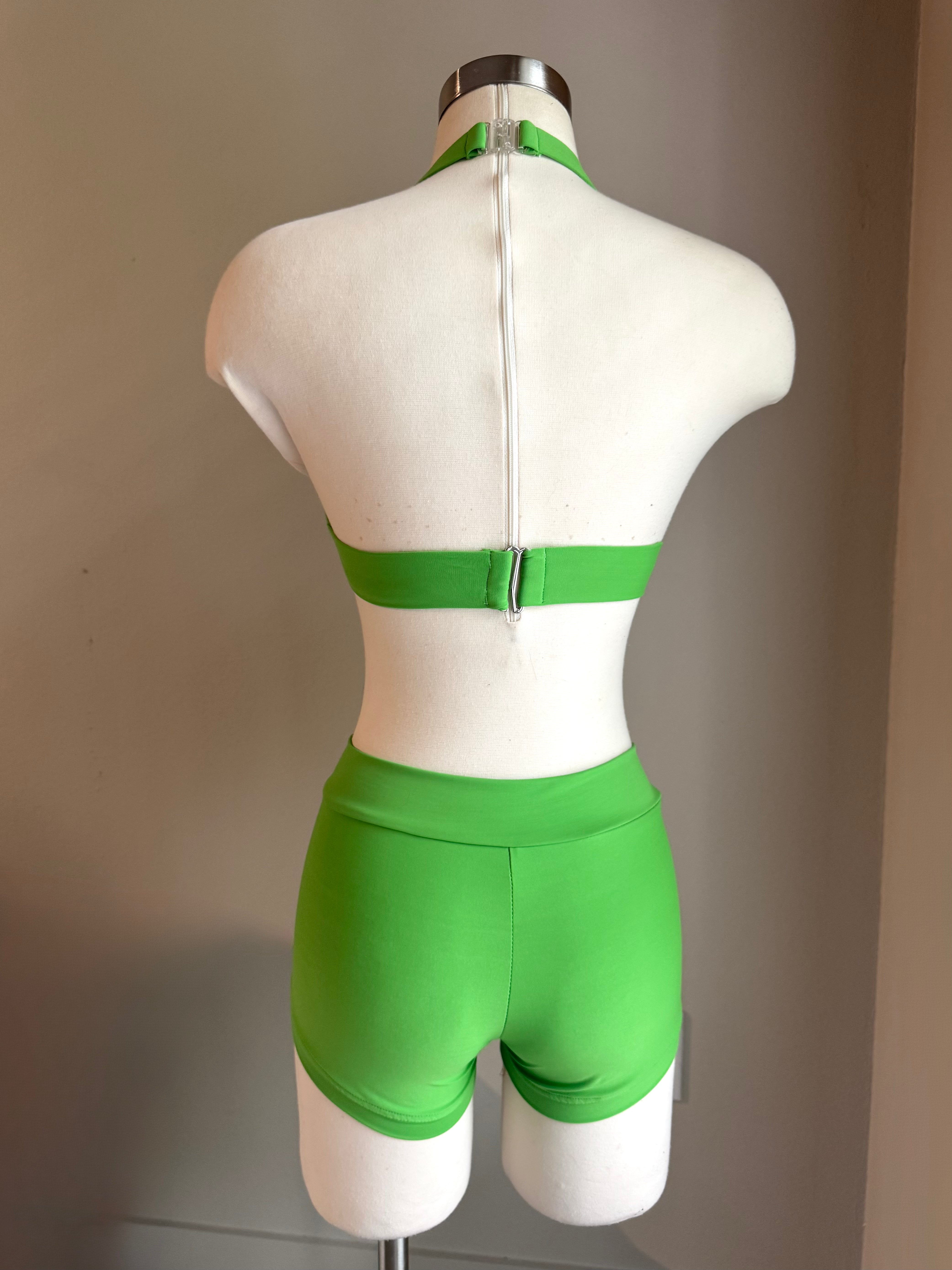 Matte Kelly Green Triangle Top & V-Short Set - Small