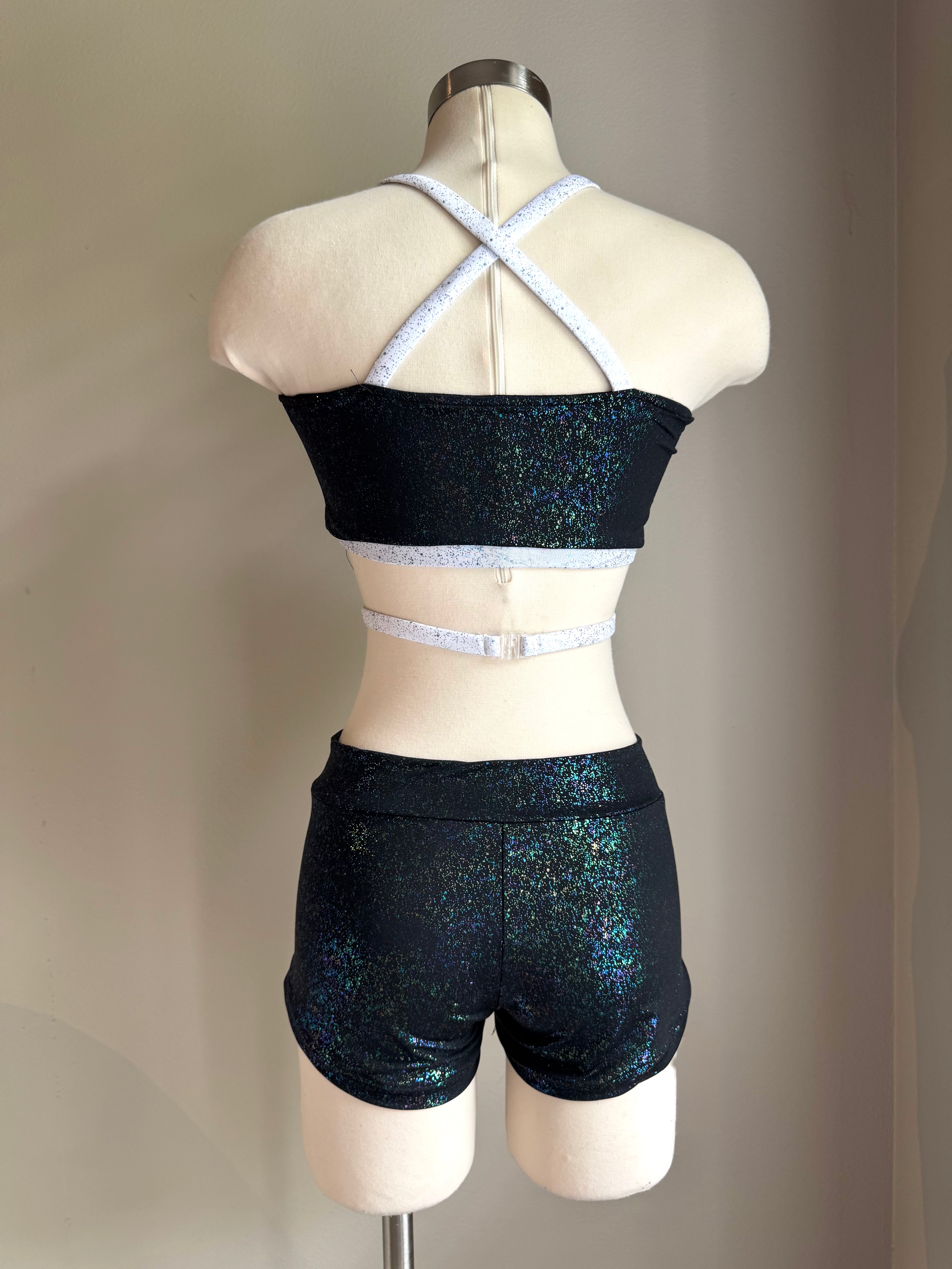 Black & White Iridescent Bandeau Top & Short - Medium