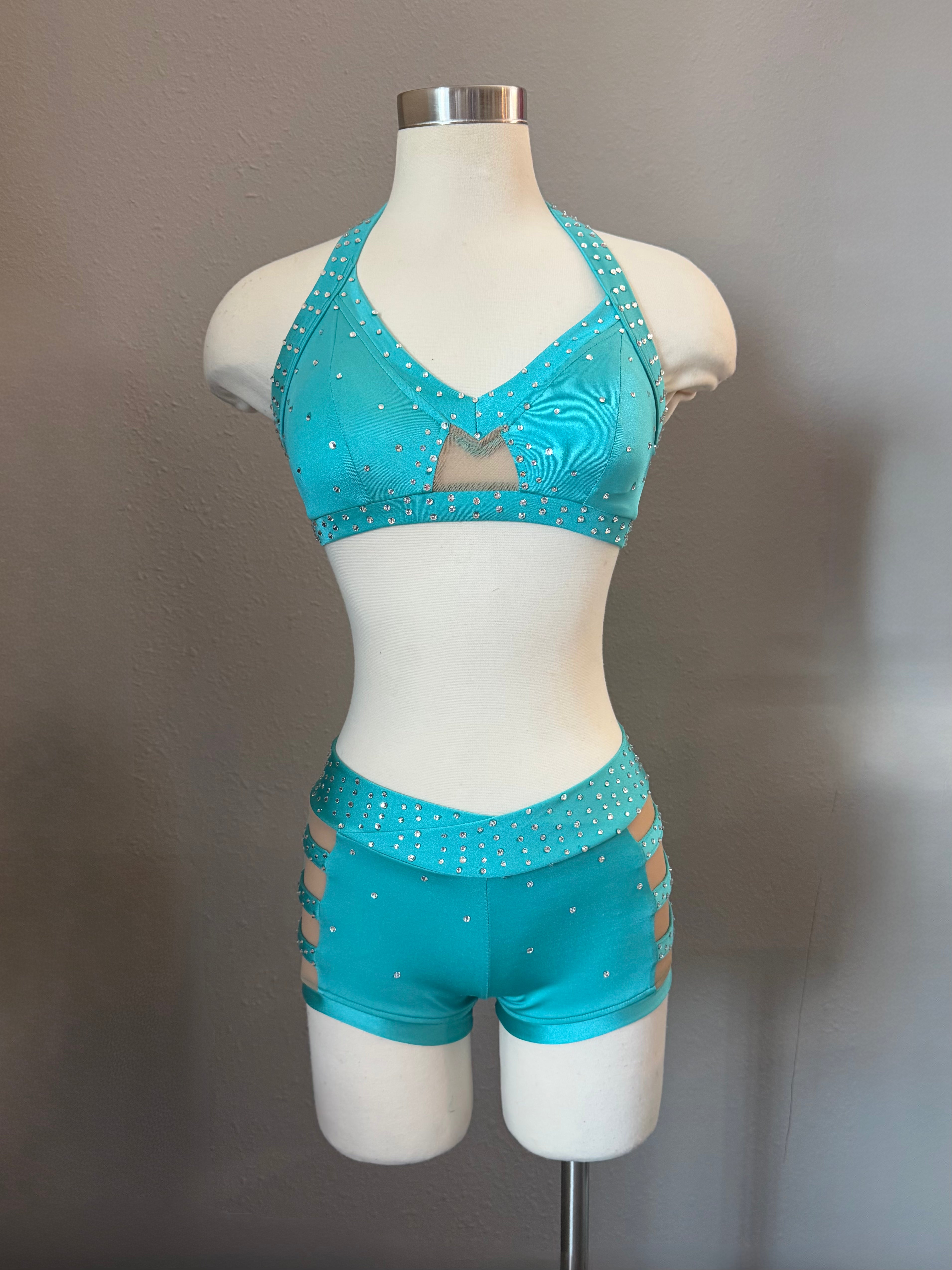 Muted Aqua Blue Sweetheart Mesh Detail Set - Small