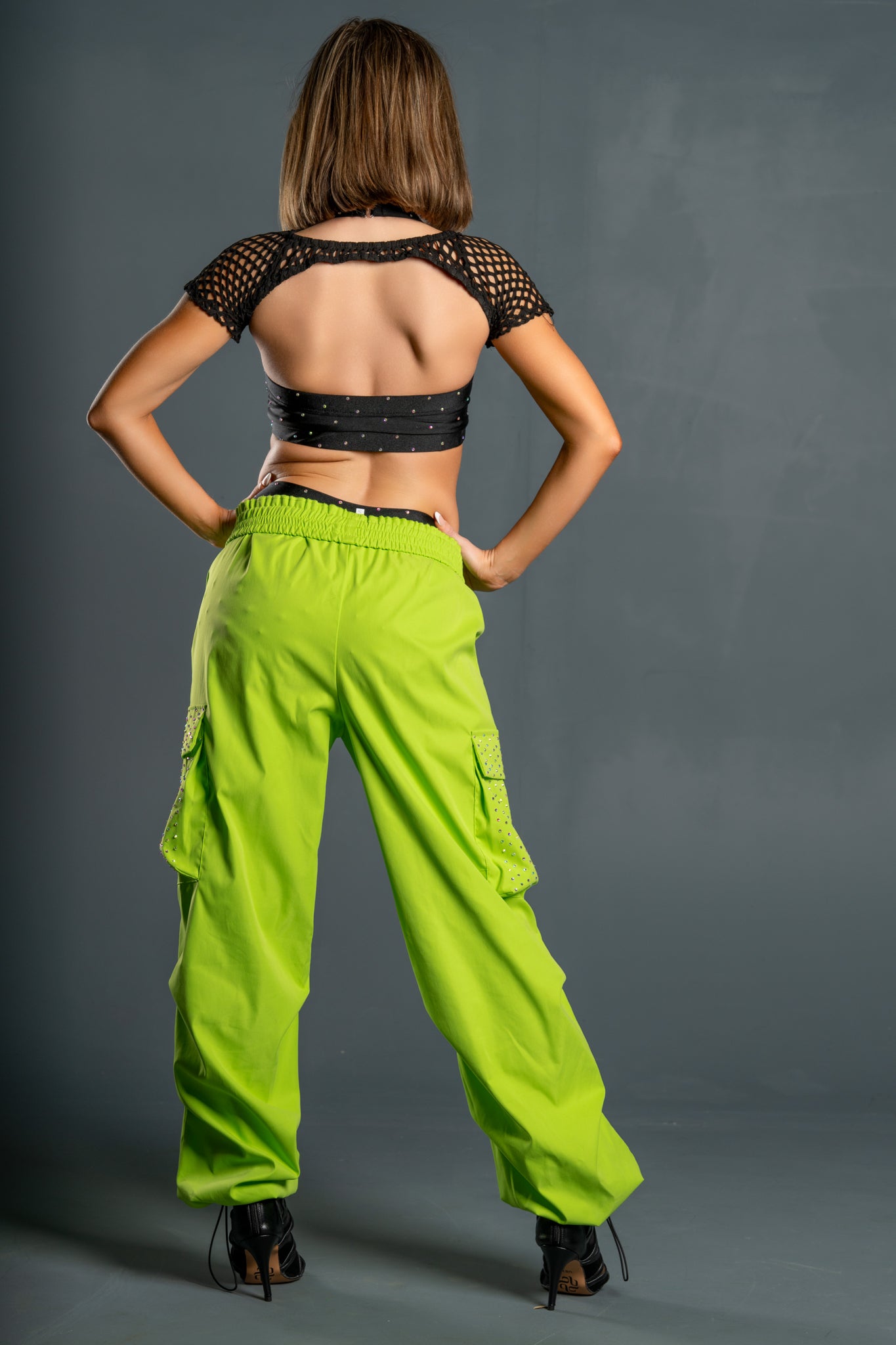 Lime Green Rhinestone Cargo Pant - Small