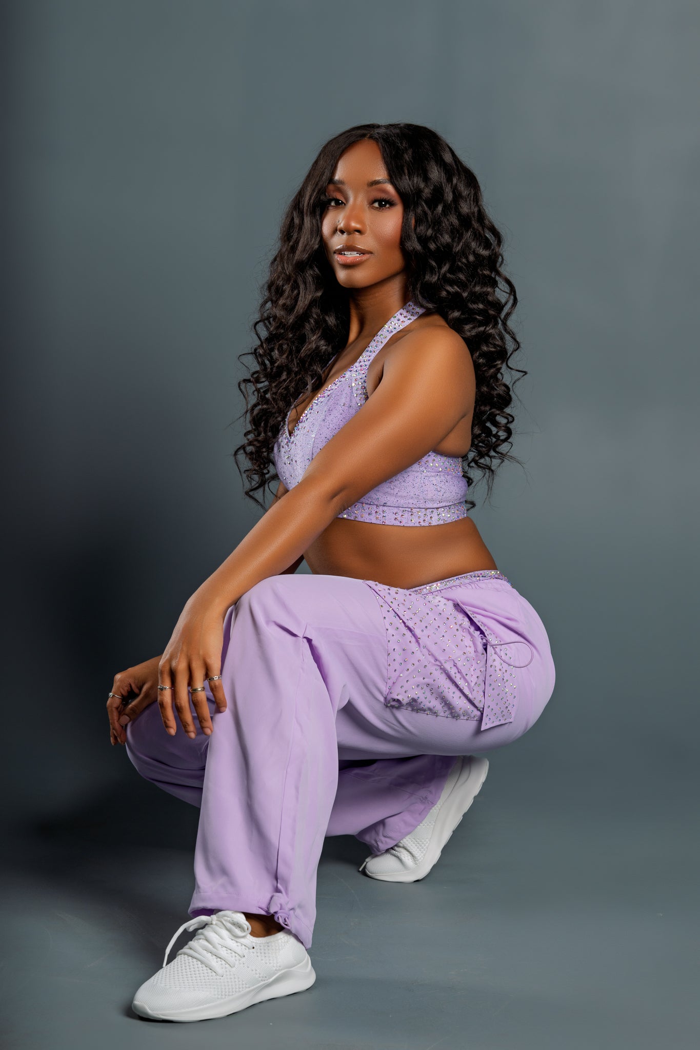 Lavender Rhinestone Cargo Pant - Small