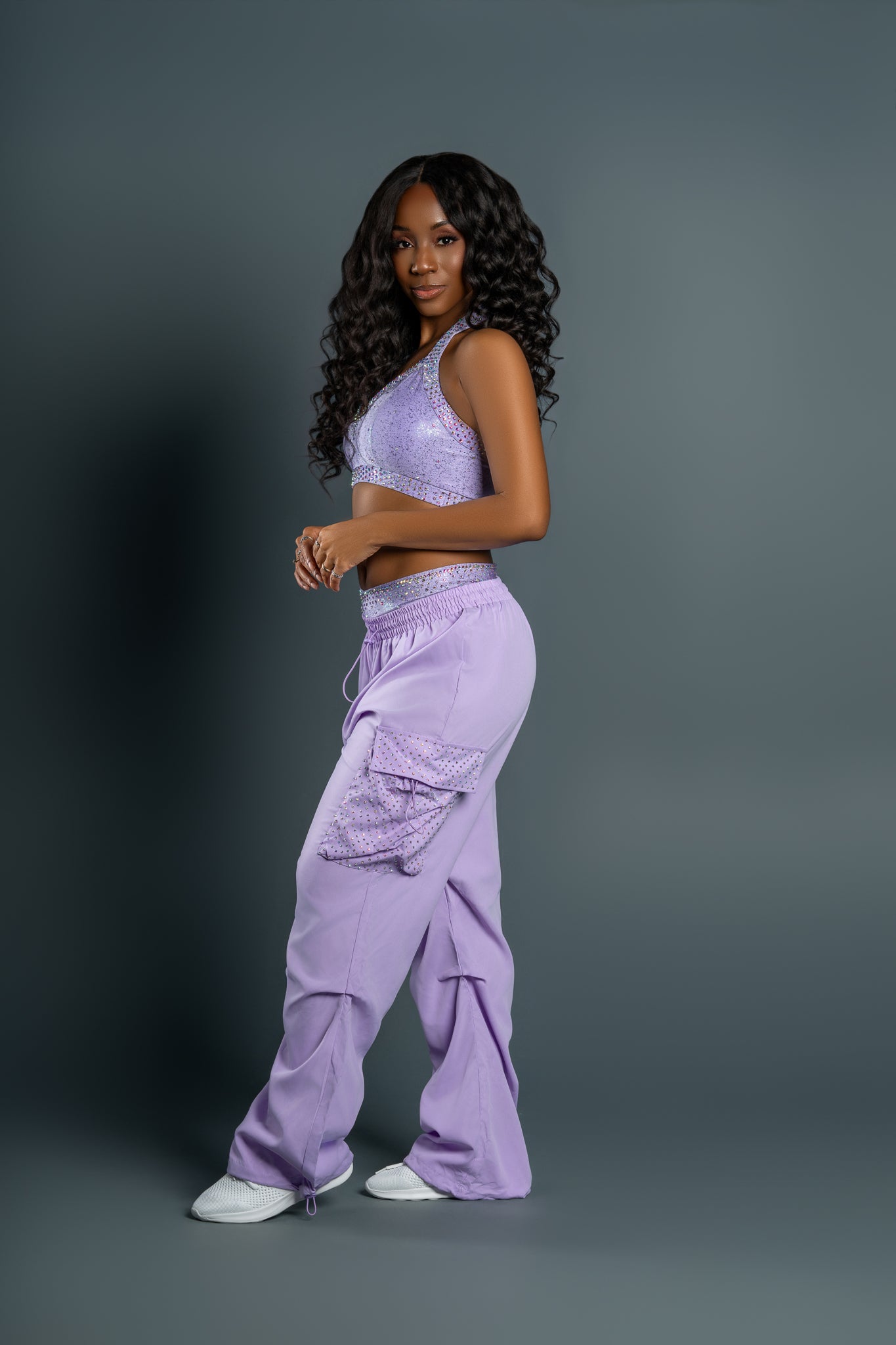 Lavender Rhinestone Cargo Pant - Small