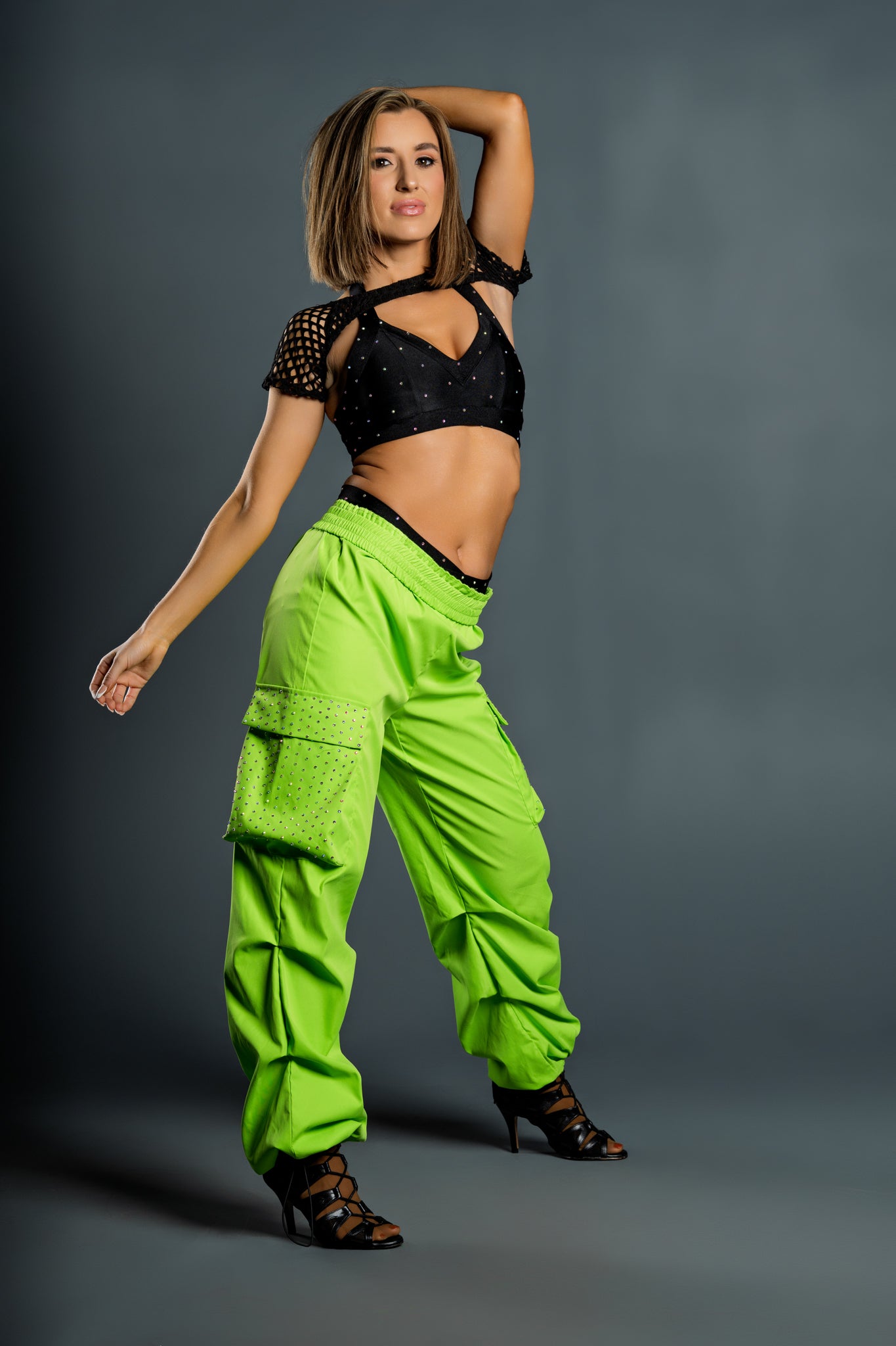 Lime Green Rhinestone Cargo Pant - Small