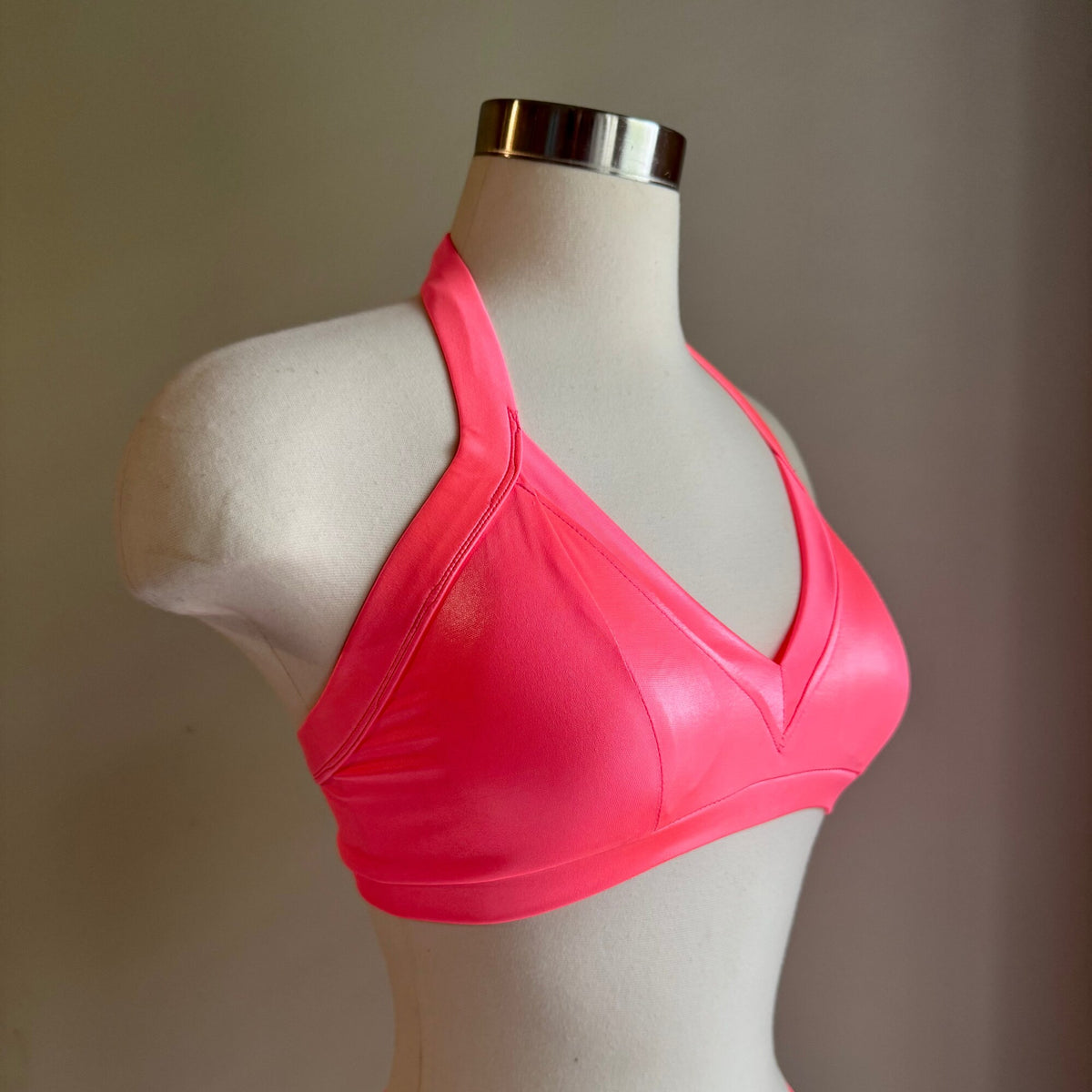 Coral Wet Look Sweetheart Top - Small