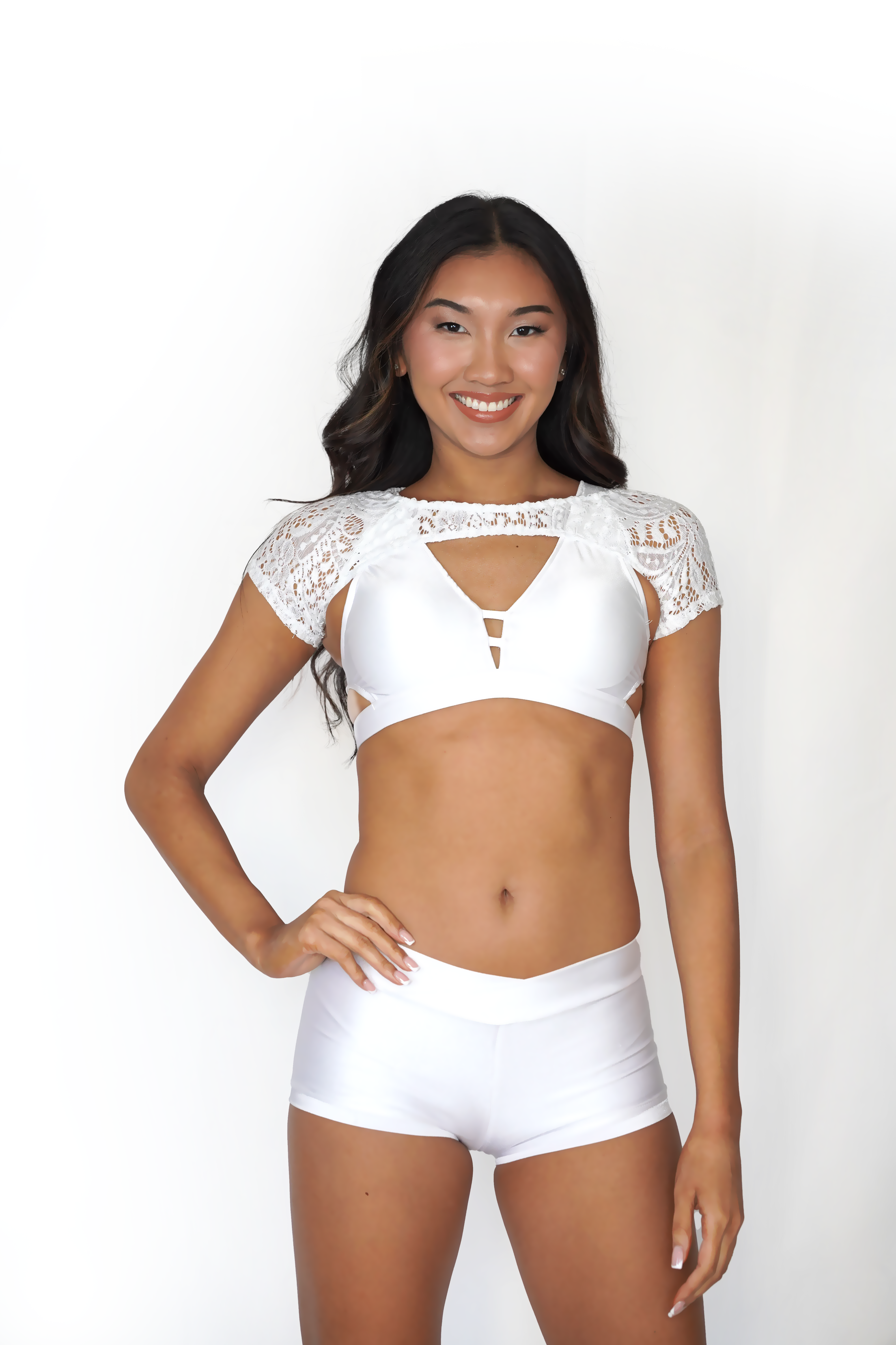 White Stretch Lace Mini Bolero - Small