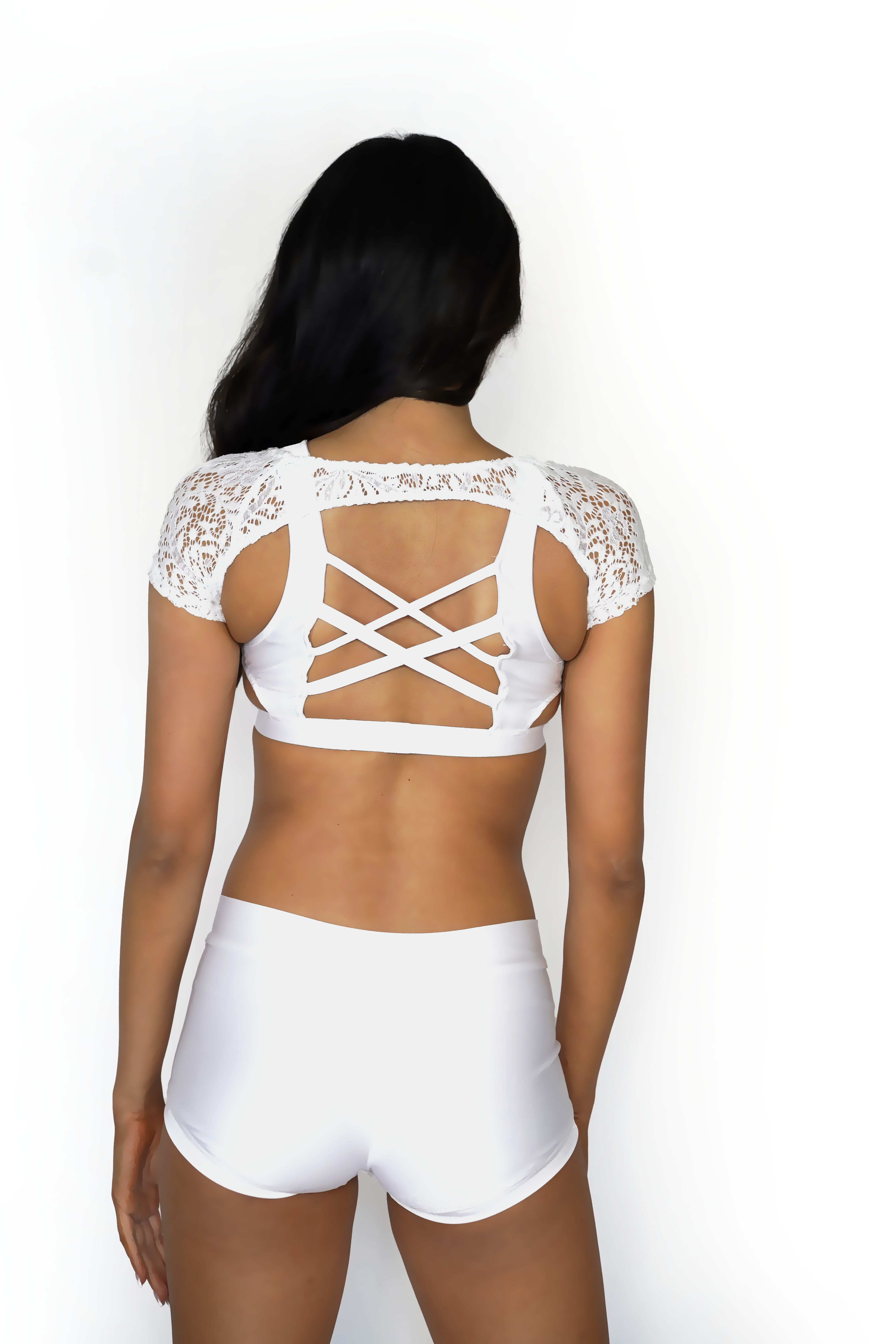 White Stretch Lace Mini Bolero - Small