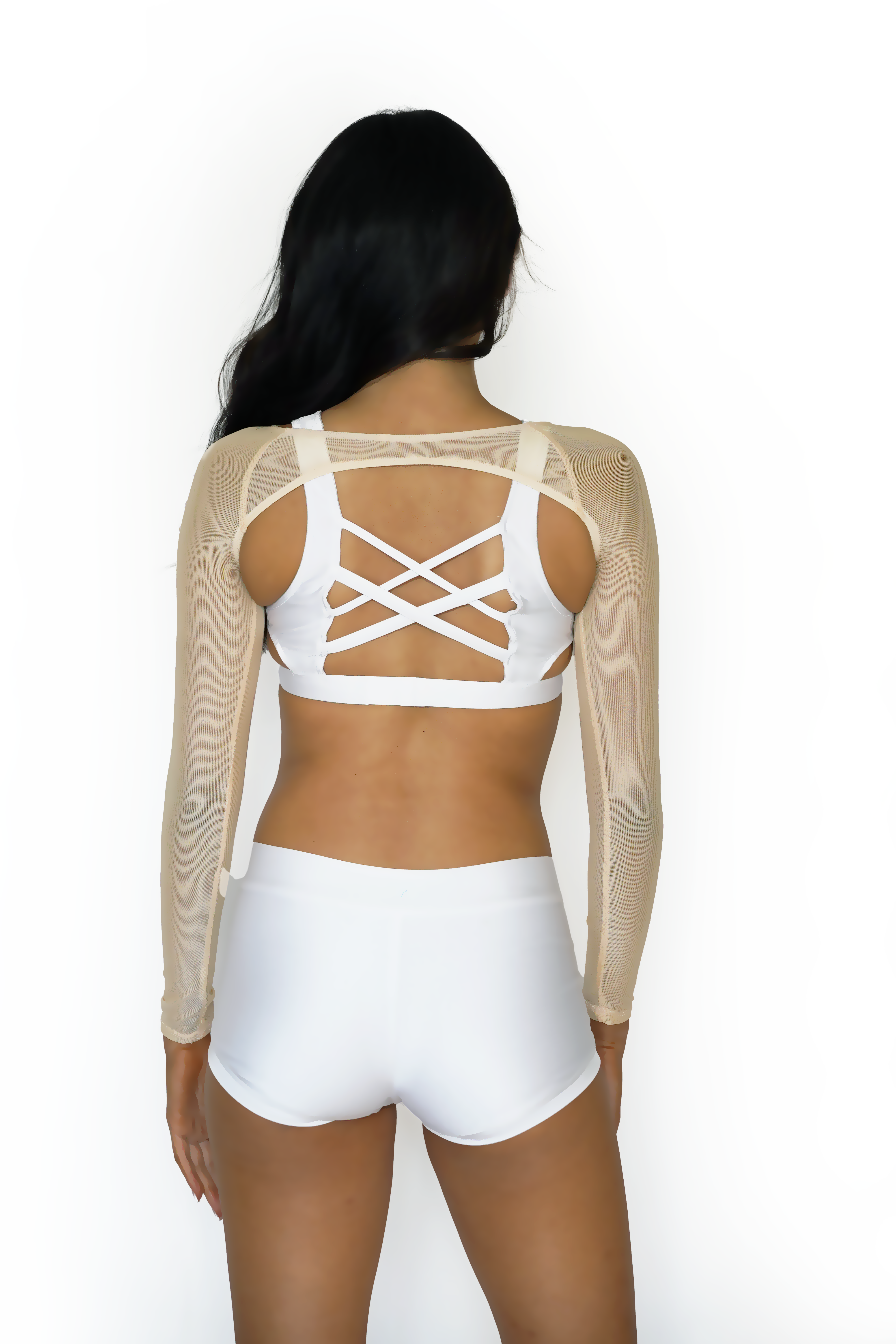 Beige Mesh Long Sleeve Bolero - Small