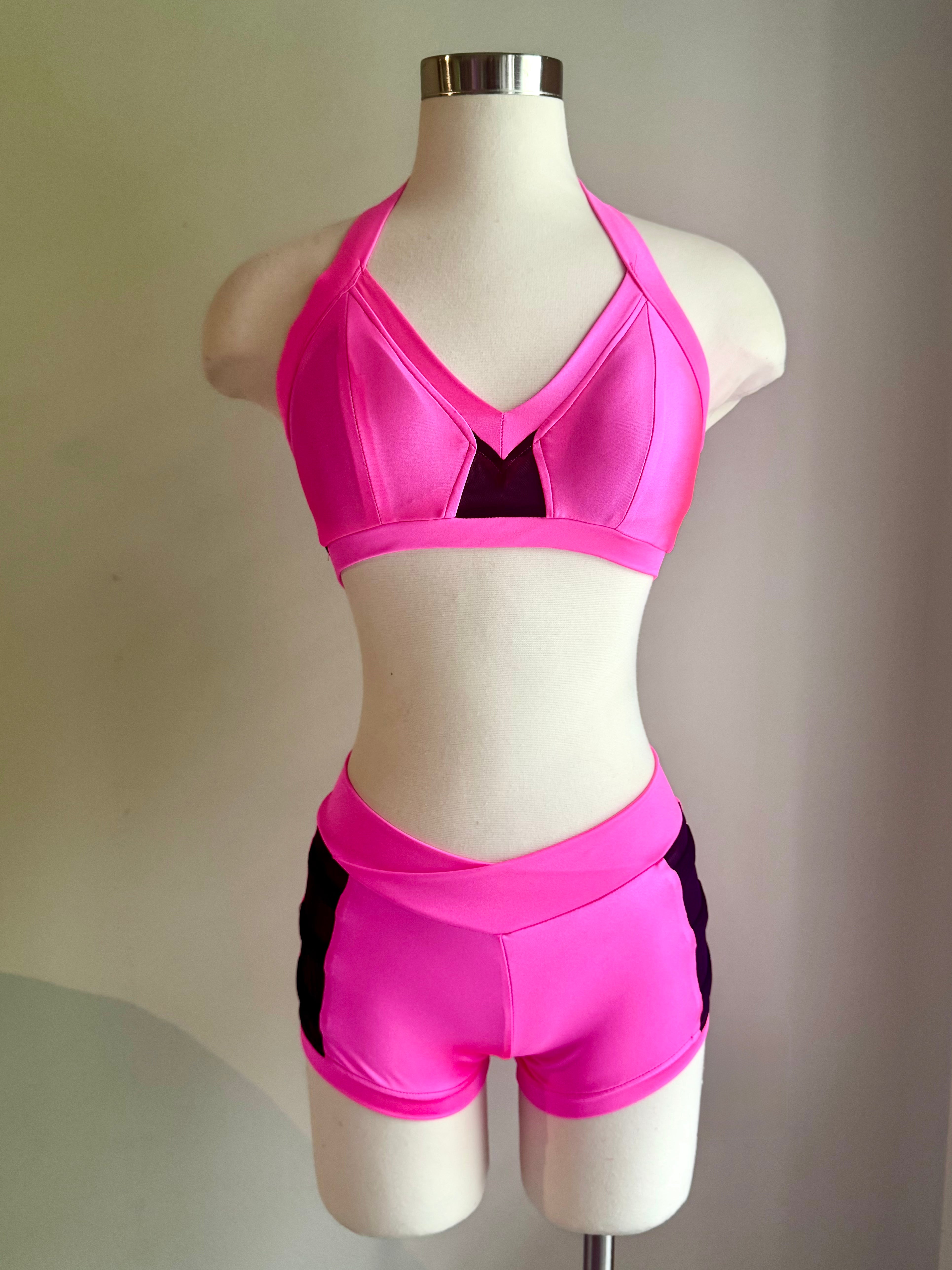 Bright Pink & Black Sweetheart Mesh Detail Set - Small