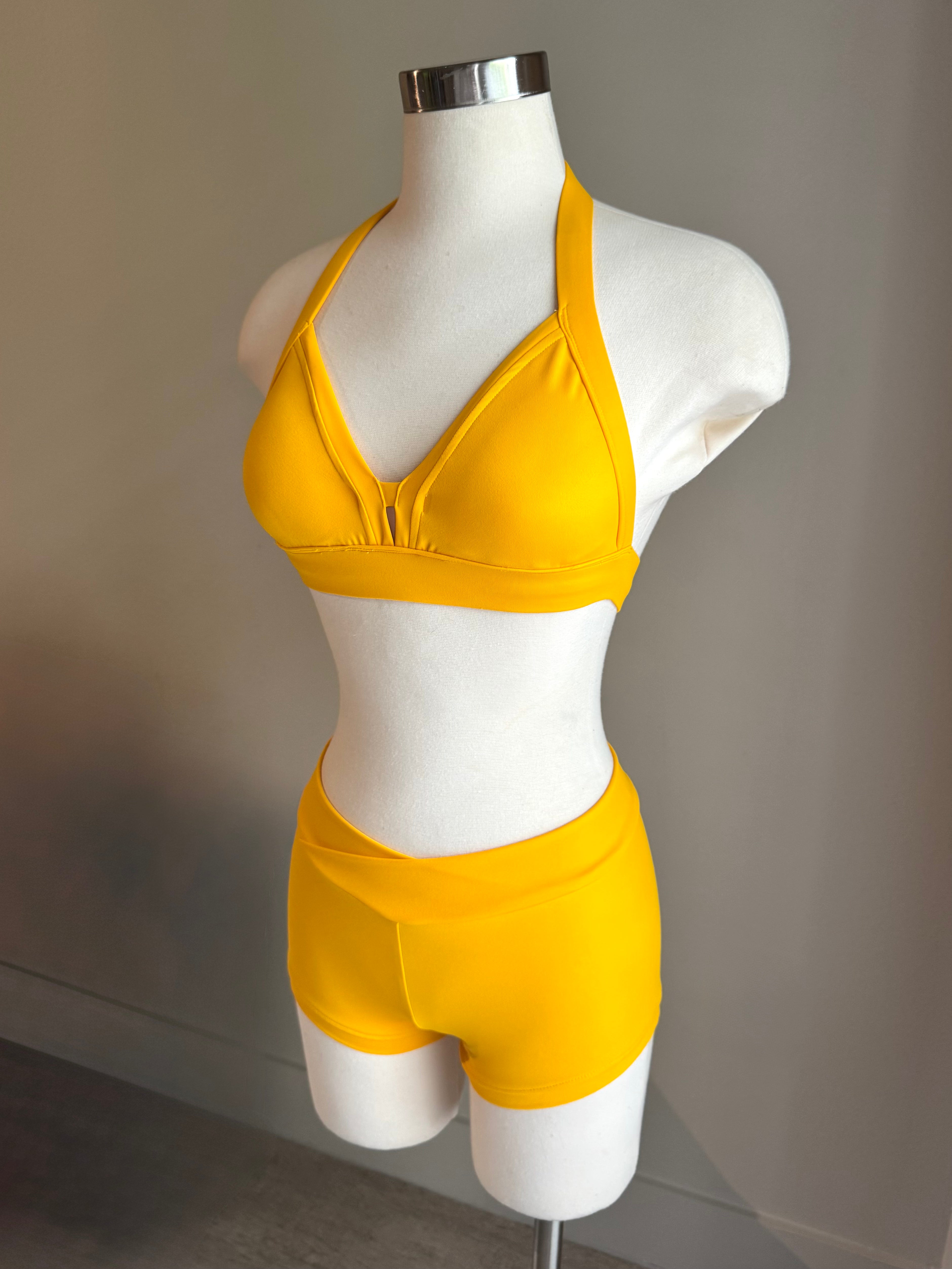 Matte Warm Yellow Triangle Top & V-Short Set - Small