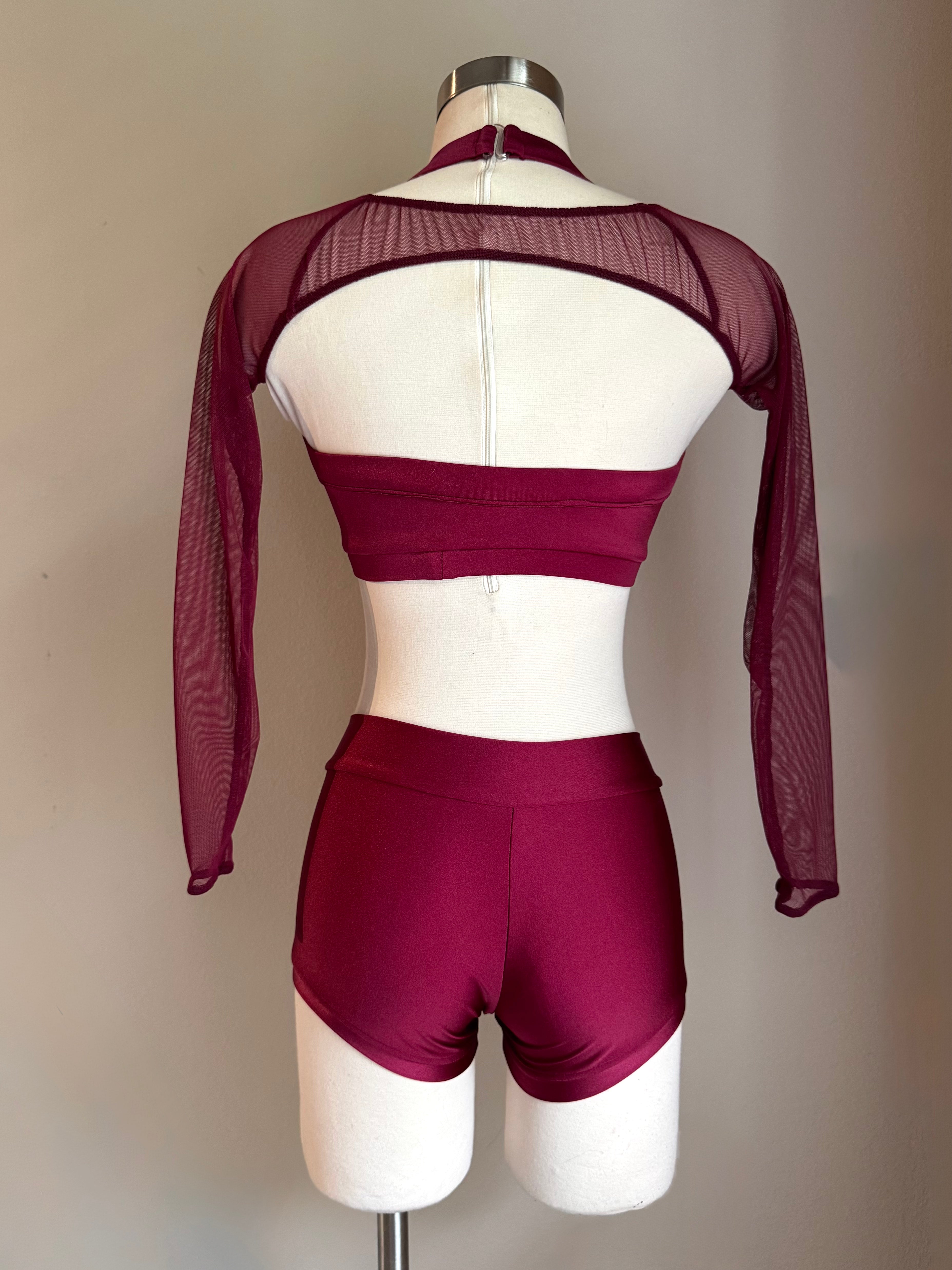 Burgundy Sweetheart Top, V Short & Bolero - Small