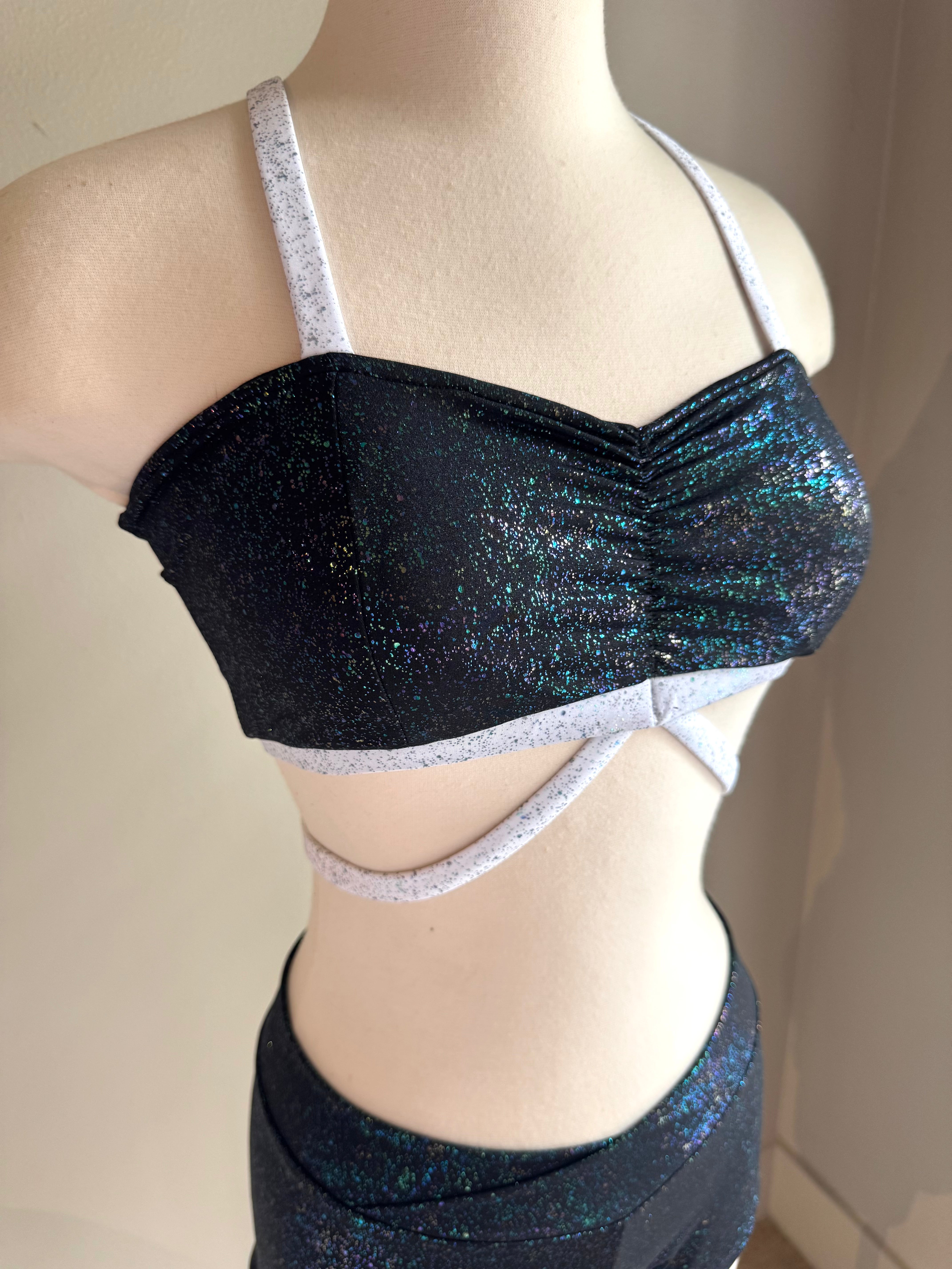 Black & White Iridescent Bandeau Top & Short - Medium