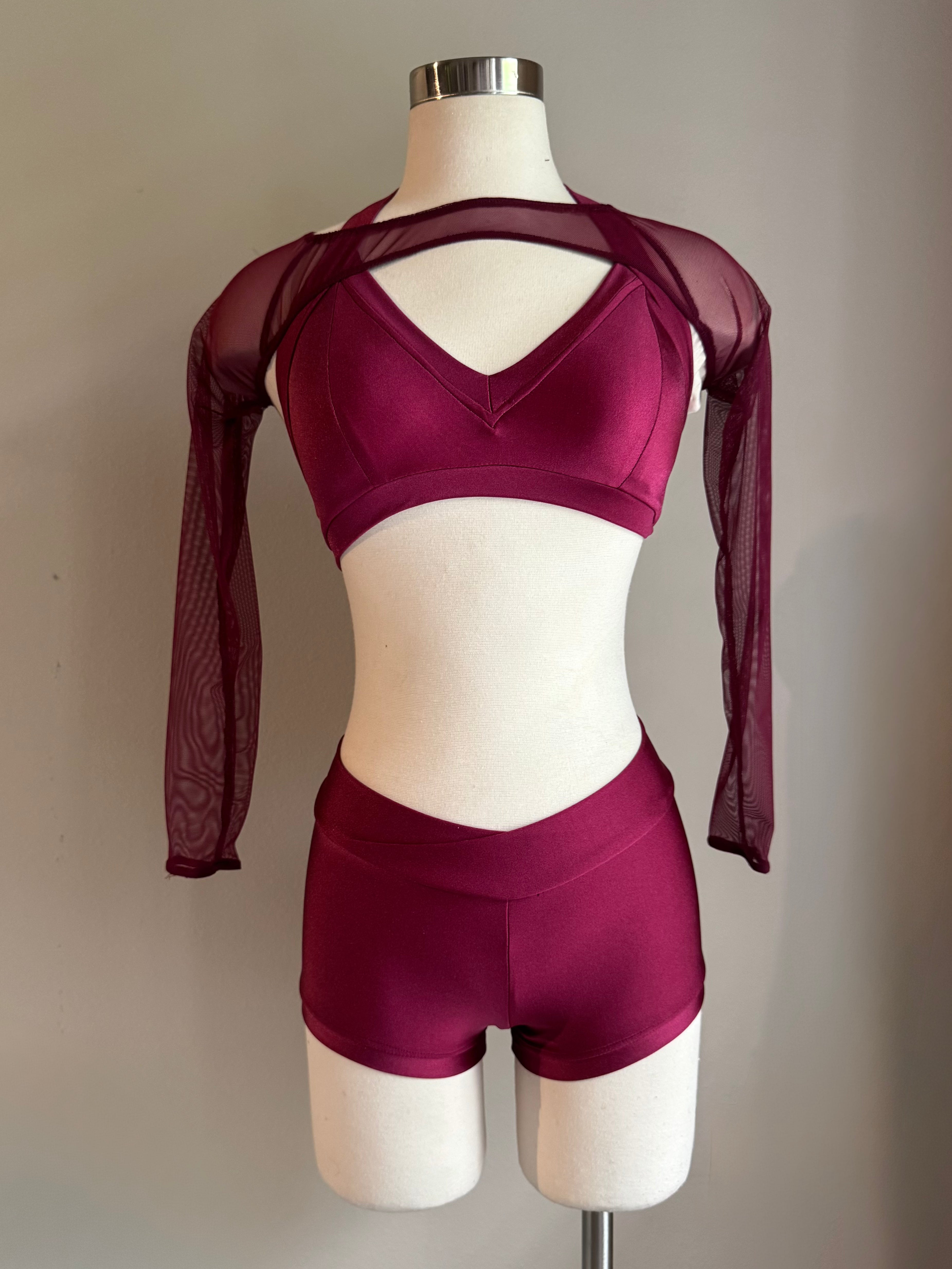 Burgundy Sweetheart Top, V Short & Bolero - Small