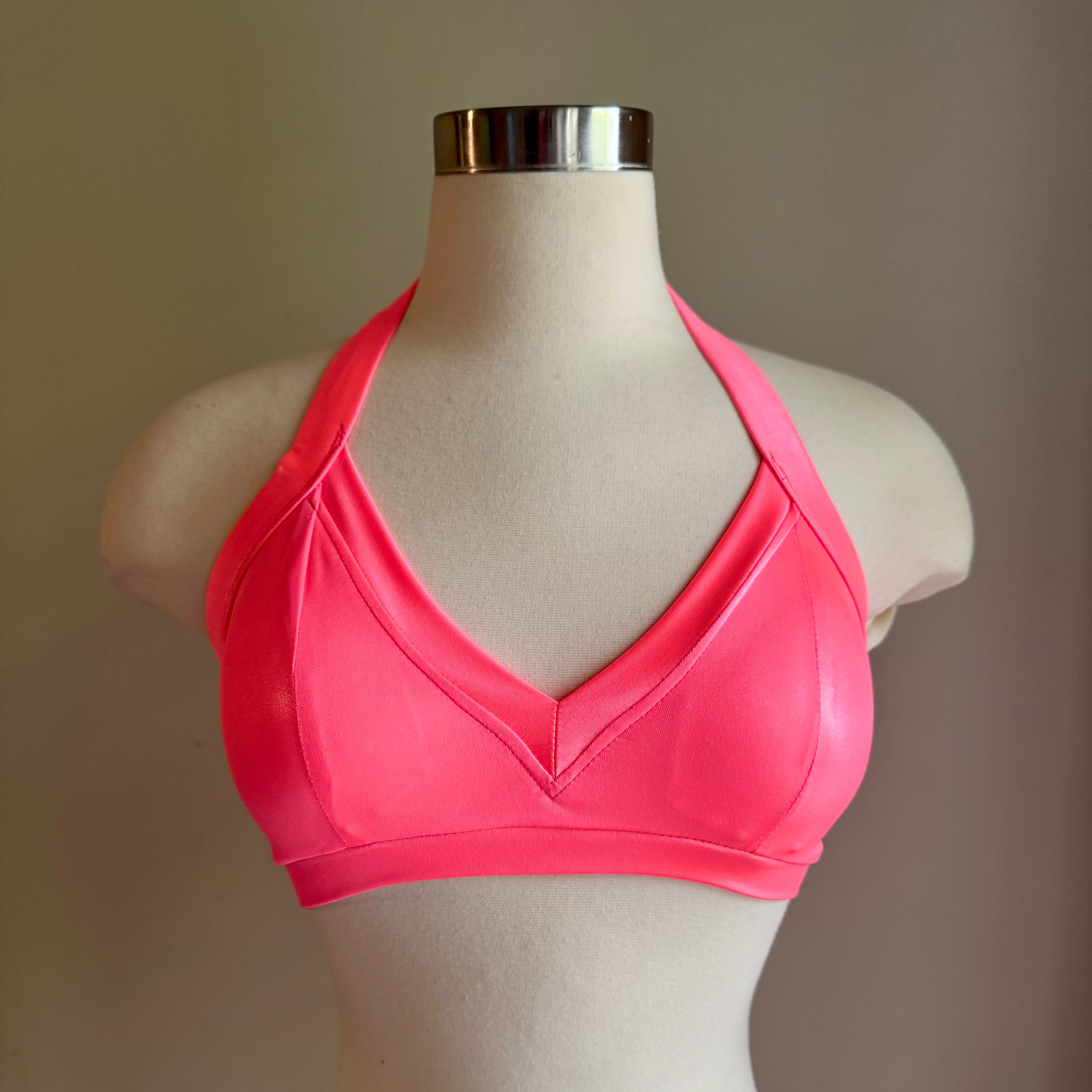 Coral Wet Look Sweetheart Top - Small