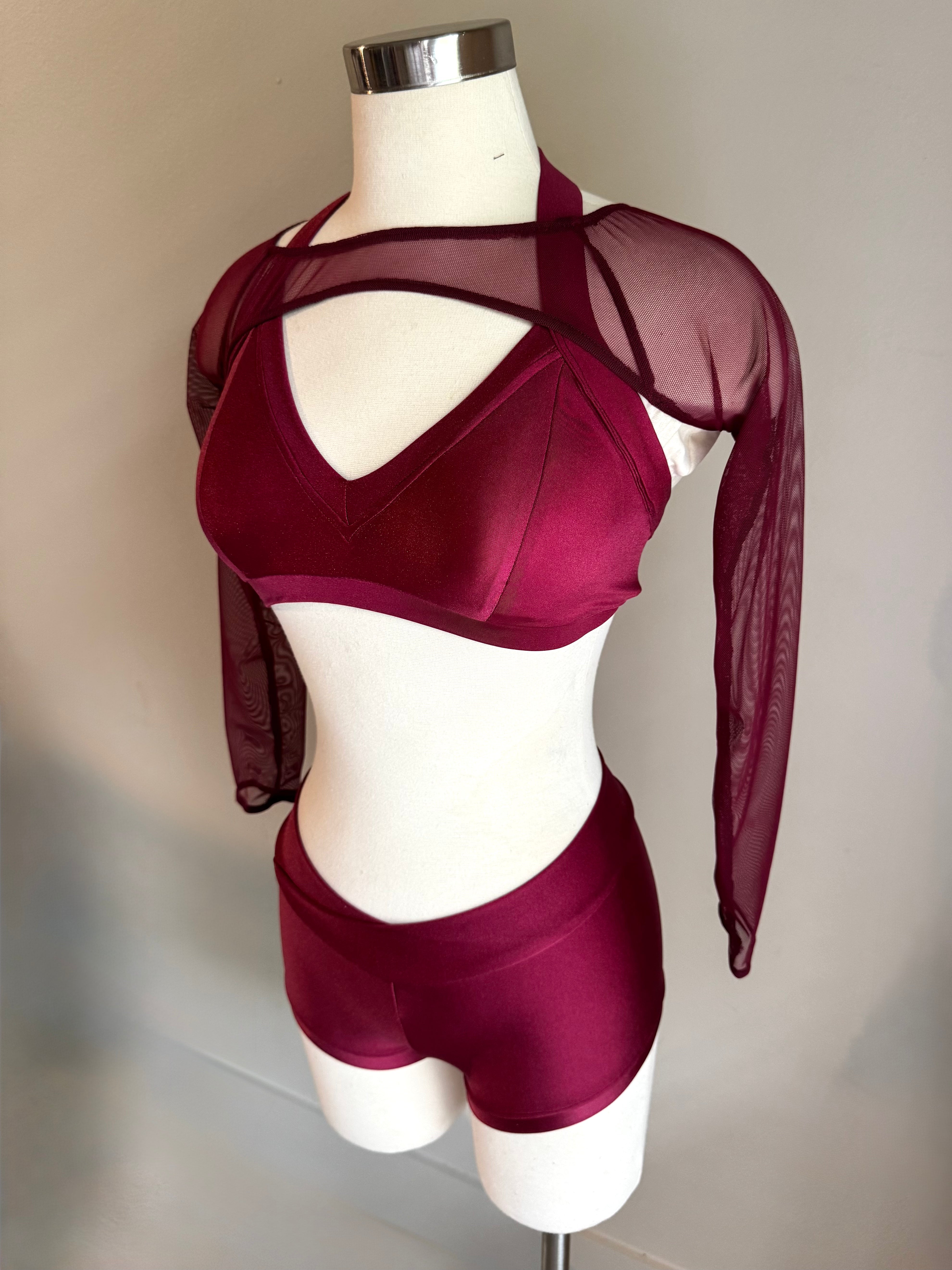 Burgundy Sweetheart Top, V Short & Bolero - Small