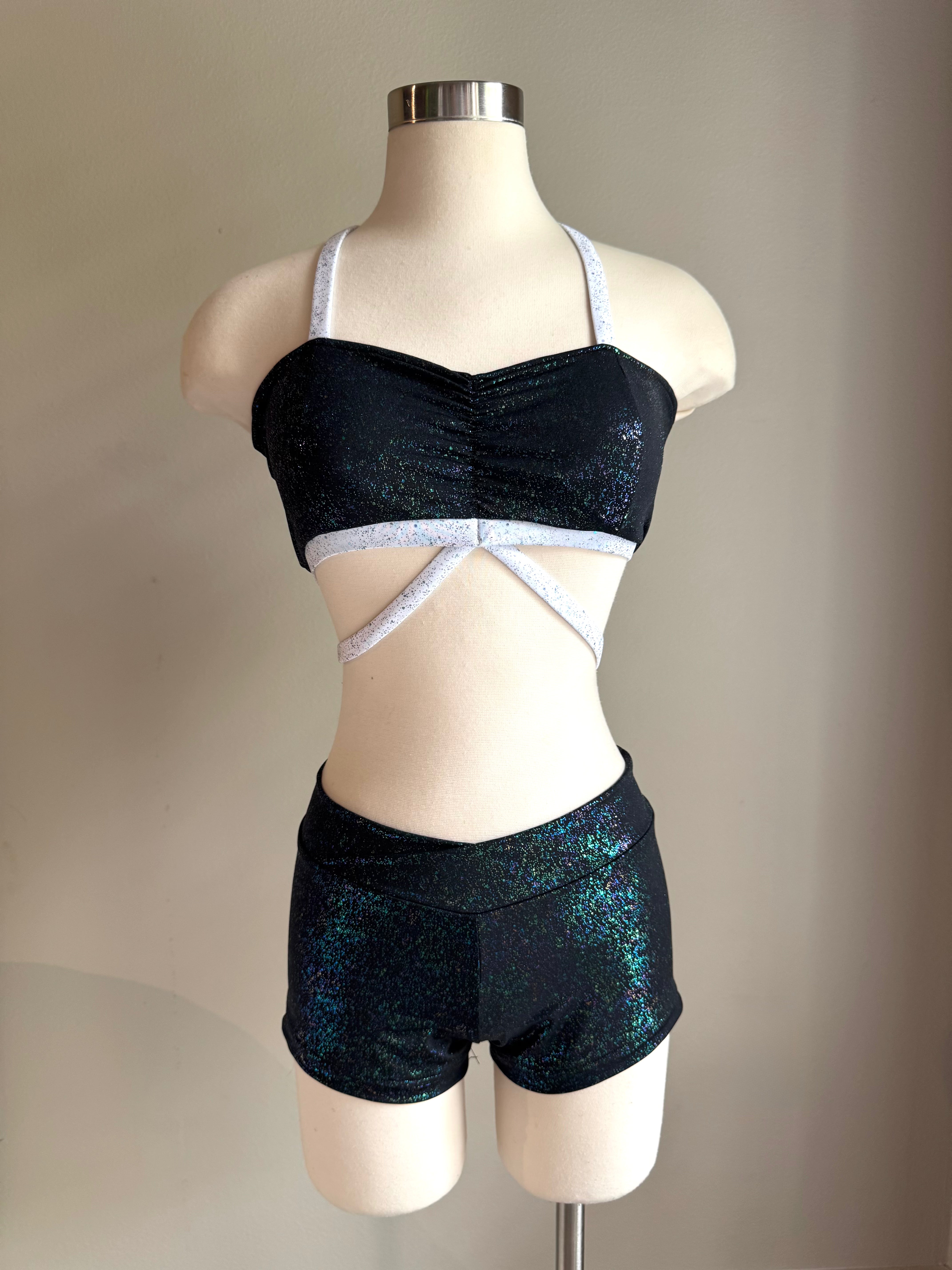Black & White Iridescent Bandeau Top & Short - Medium