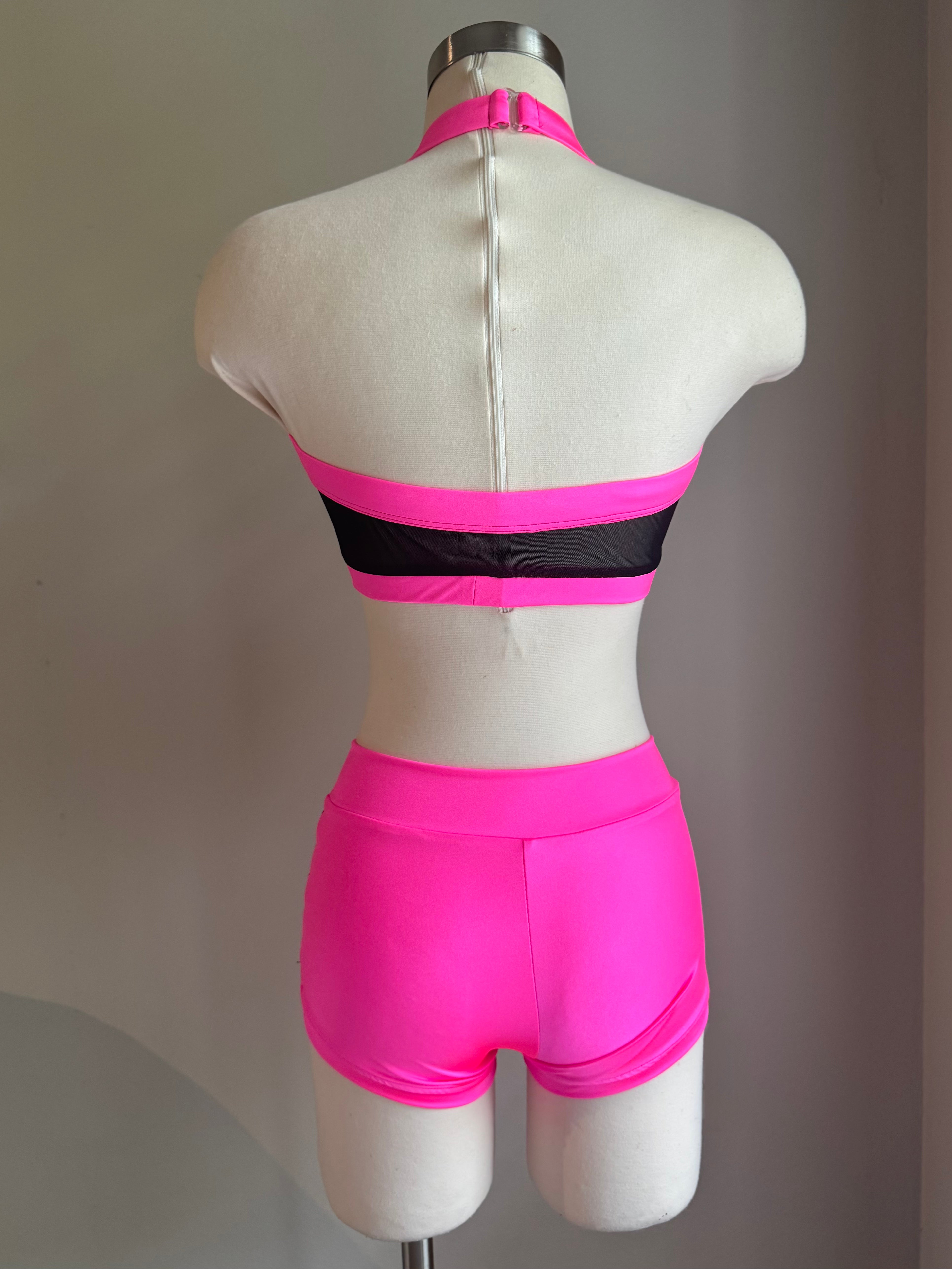 Bright Pink & Black Sweetheart Mesh Detail Set - Small