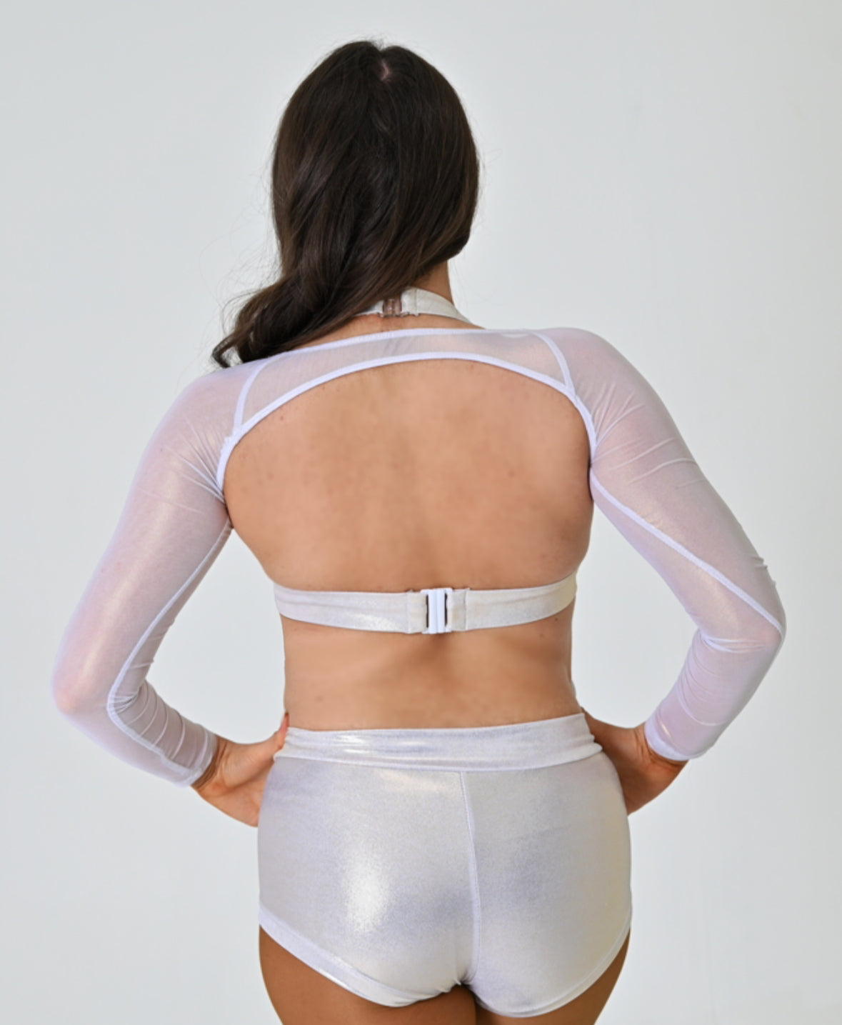 White/Gold Metallic Triangle Top, V-Short & Bolero Set - Small