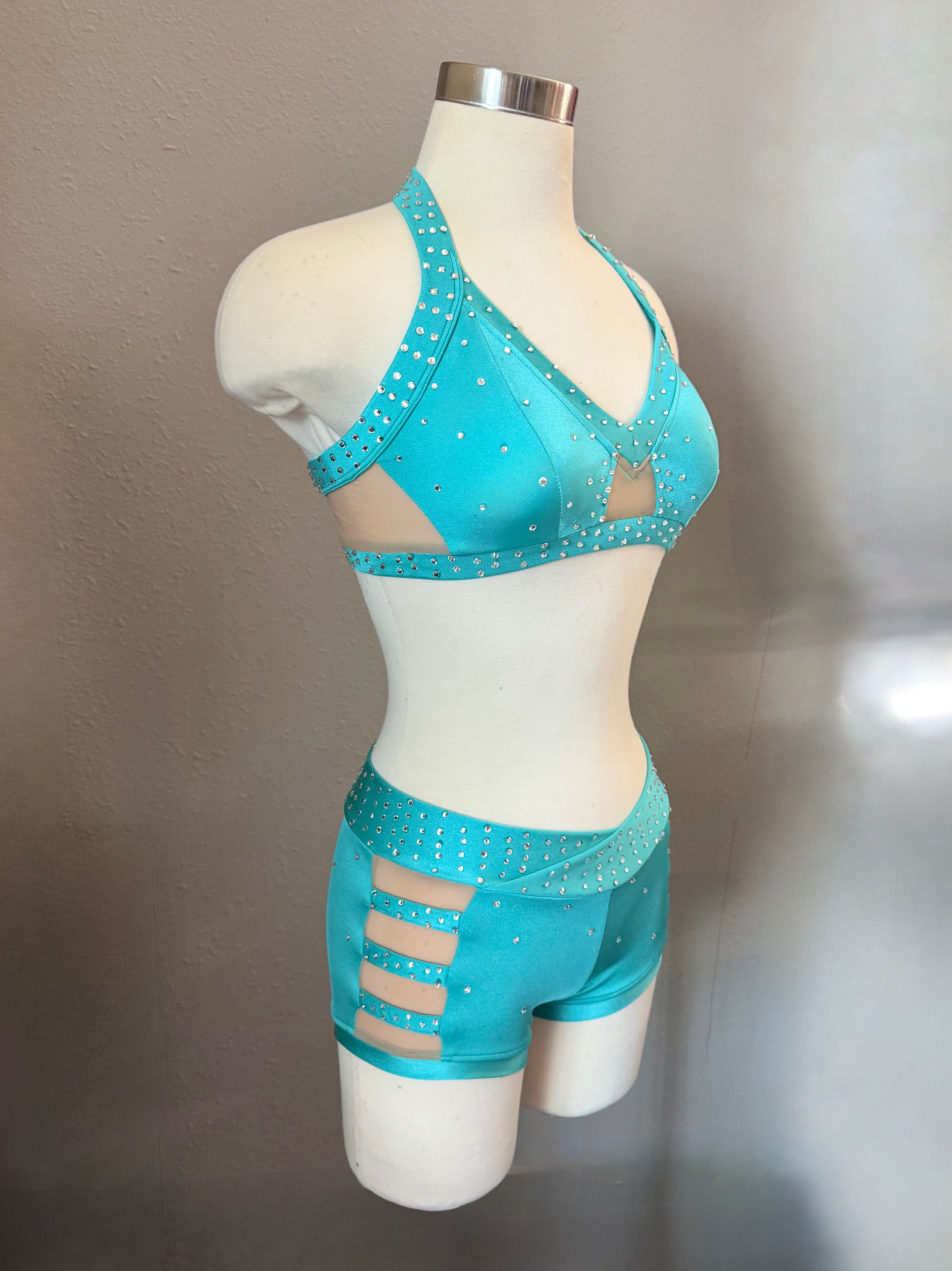 Muted Aqua Blue Sweetheart Mesh Detail Set - Small
