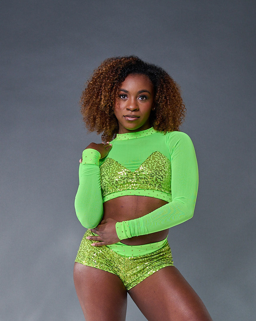 Neon Green Sequin Long Sleeve Audition Set - Small