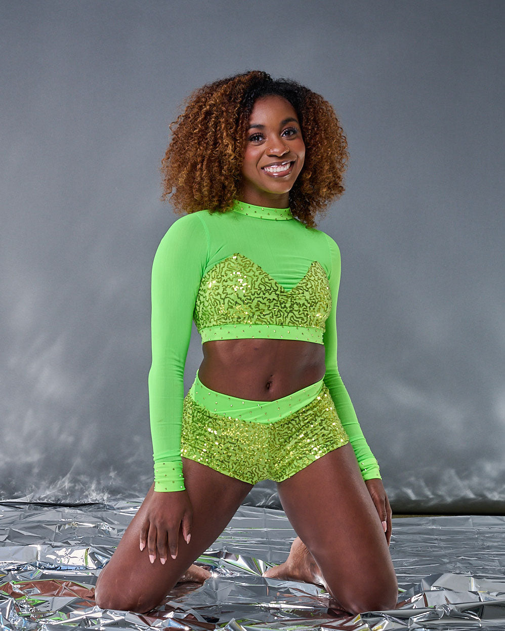 Neon Green Sequin Long Sleeve Audition Set - Small