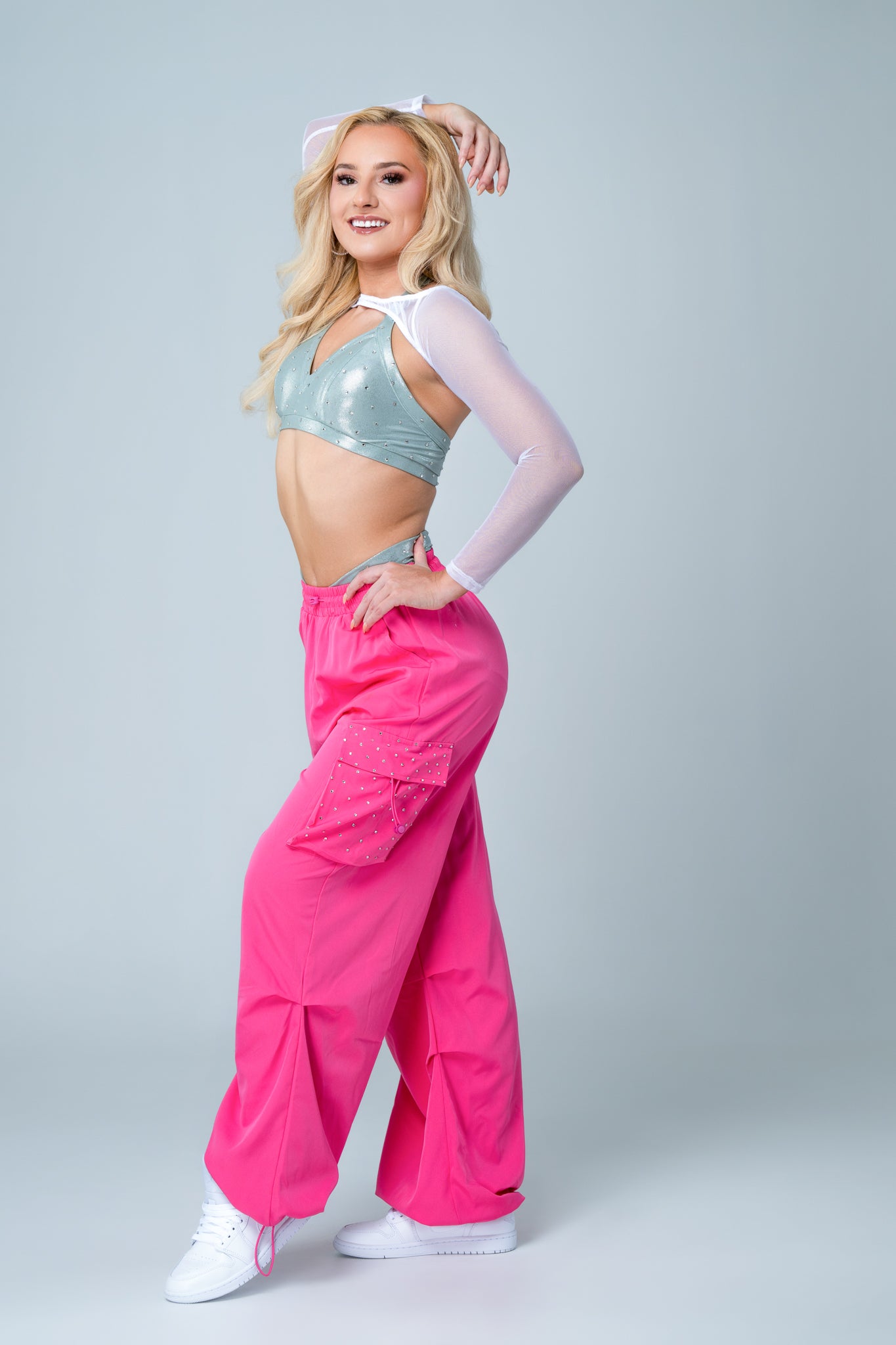 Bubblegum Pink Rhinestone Cargo Pant - Small