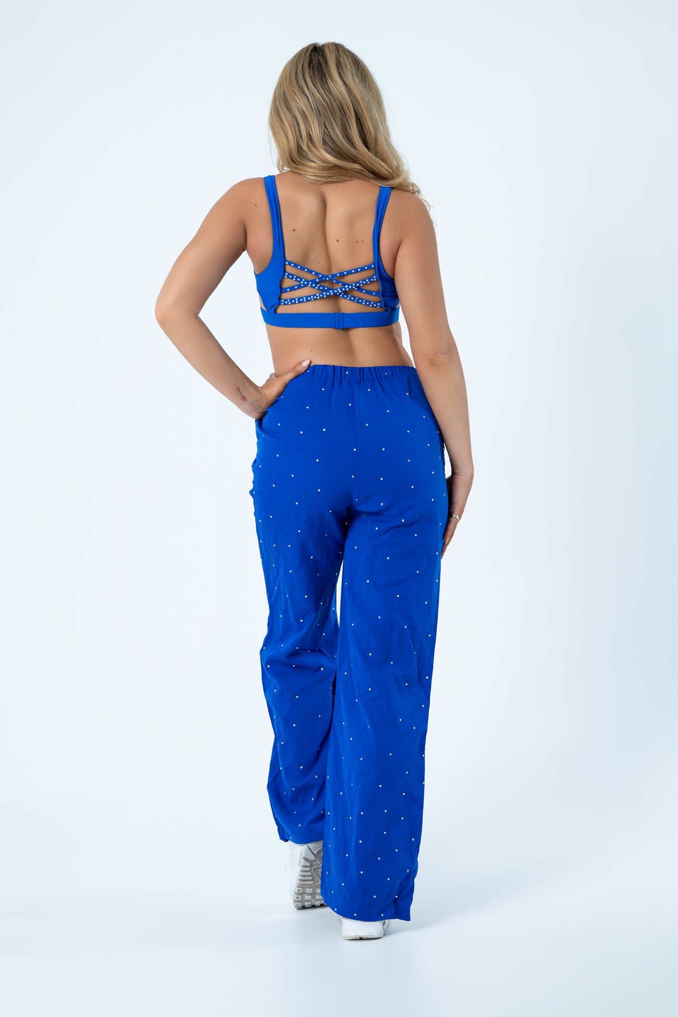 Royal Blue Rhinestone Wide Leg Pant - Small