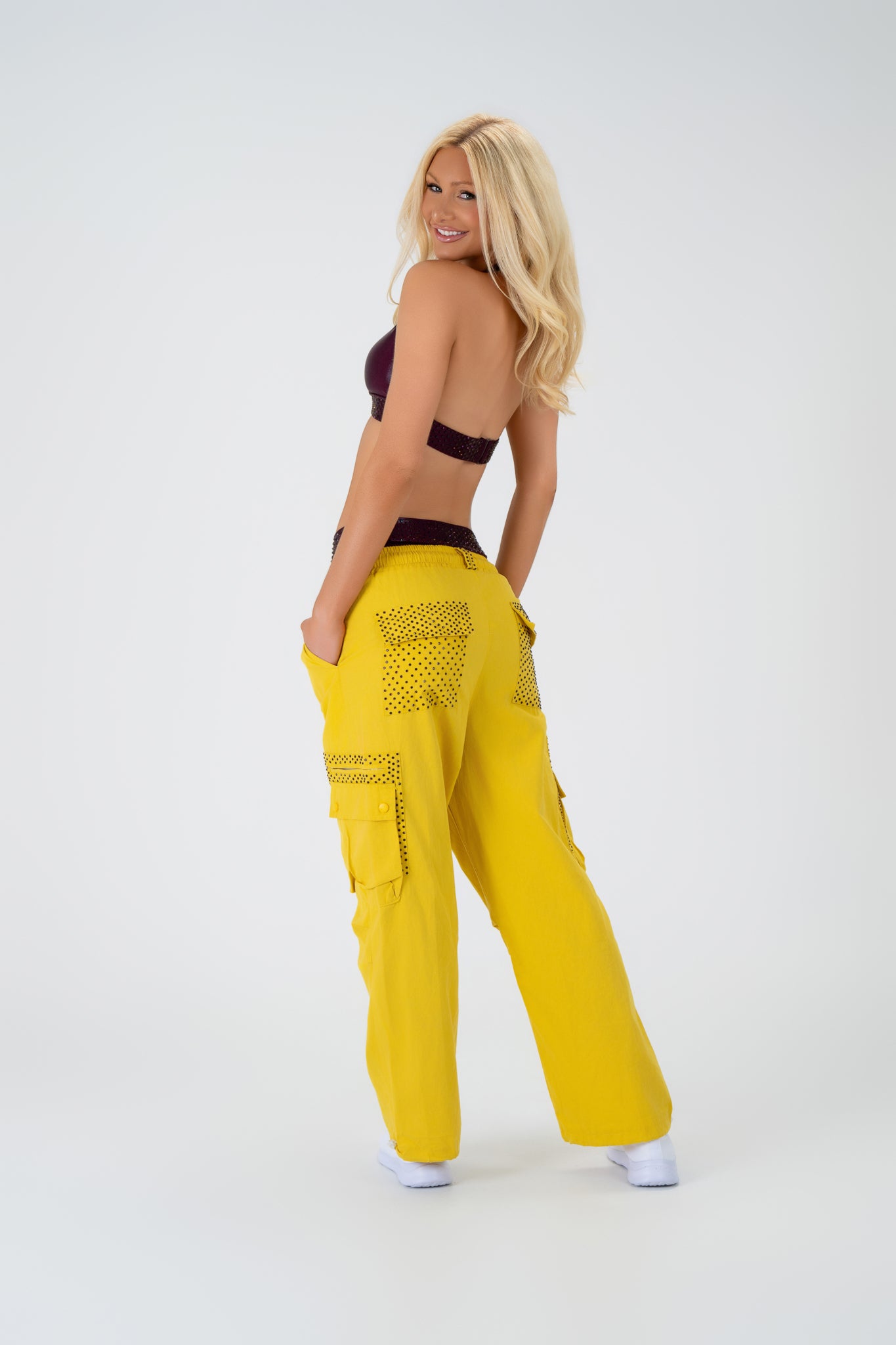 Yellow/Maroon Rhinestone Cargo Pant - Small